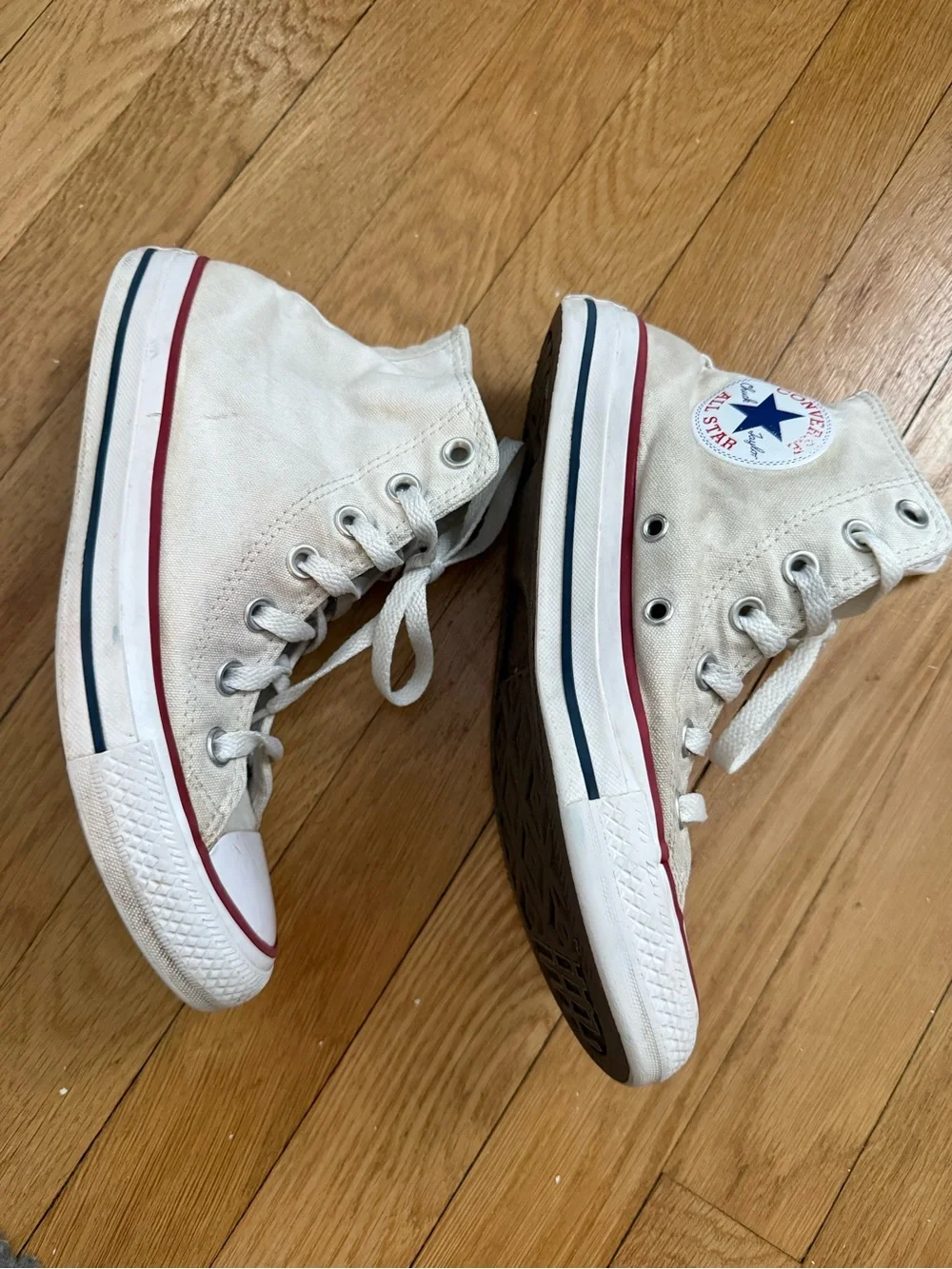 Converse High Top Sneakers in Cream with Navy Star